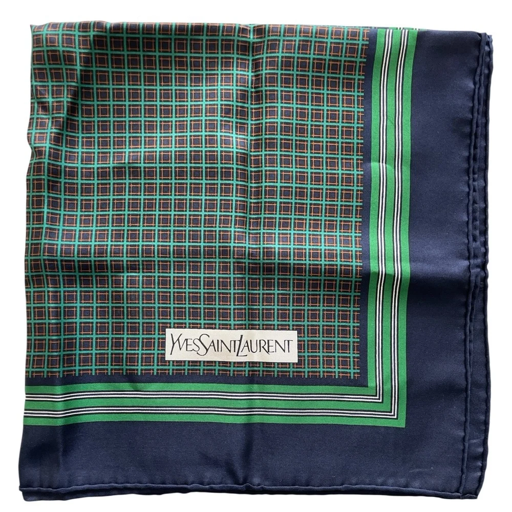 Yves Saint Laurent Vintage Navy Blue Silk Scarf w COA - Picture 8 of 16